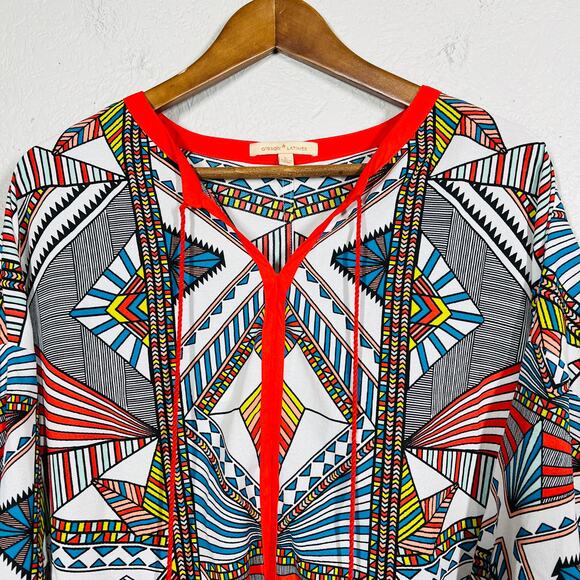 Gibson Latimer Mid Mod Geo Print Tunic Oversized Top V Neck - L - Picture 2 of 4